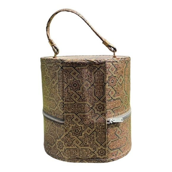 Vintage Hat Wig Carrier Travel Luggage With Handle Geometric Fleur Di Lis main image 15
